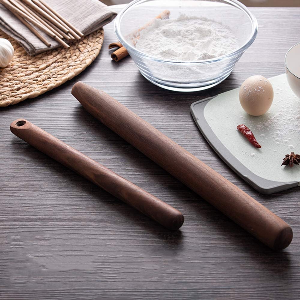 Rodillo de madera Rodillo para masa Rodillo grande de madera maciza de nogal con gancho, ideal for hornear gomitas, galletas y fideos, 28,5 cm de longitud