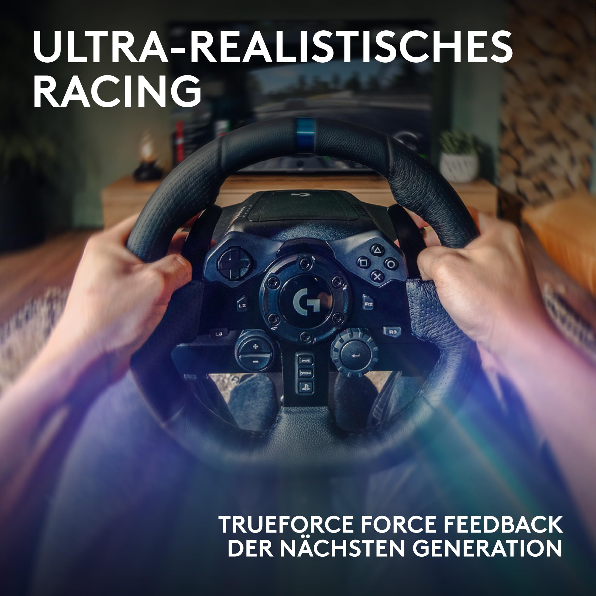 Logitech G G923 Racing Wheel und Pedale für Playstation & PC | TRUEFORCE bis 1000 Hz, reaktionsschnelle Führung, Doppelkupplung, fliegende Beschichtung. Für PS5, PS4, PC, Mac – Schwarz