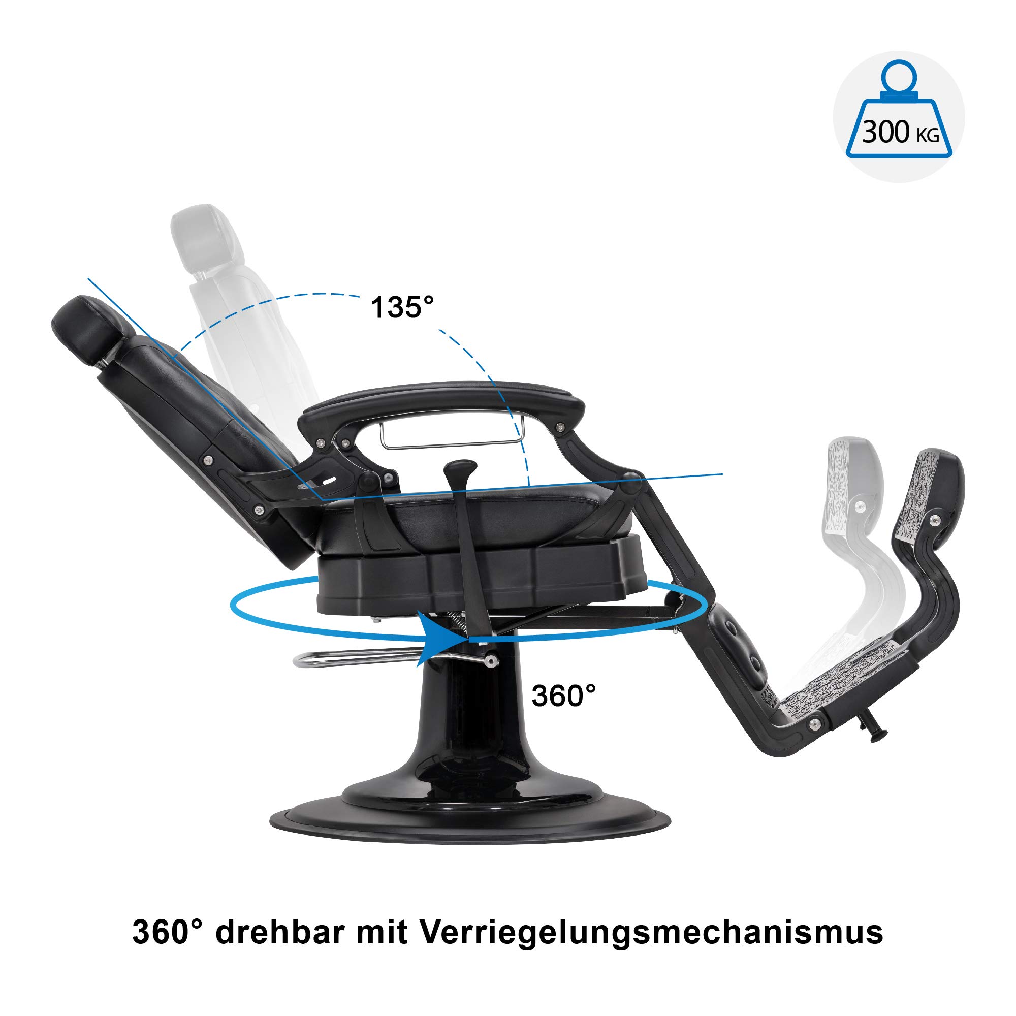 Barberpub Friseurstuhl hydraulisch 360° drehbar Kunstleder Retro Vintage 113x68x109 cm Mattschwarz