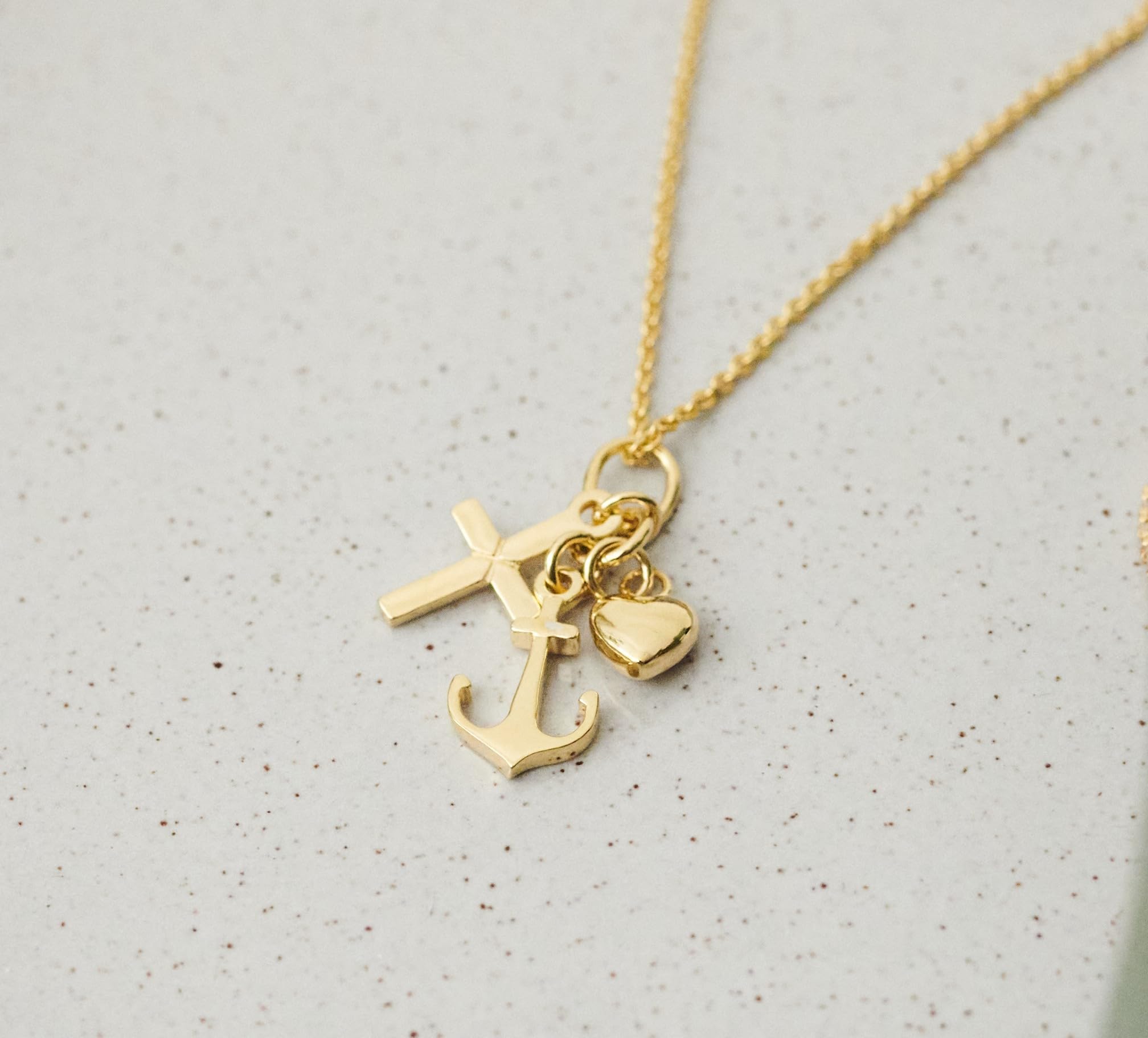 Herzkette Gold (Silber 925 vergoldet) Glaube Liebe Hoffnung Kette Anhänger | Schmuck Anker Kreuz Damen Herzanhänger Herzchenkette Halskette Herz Frau Frauen Freundin Mädchen
