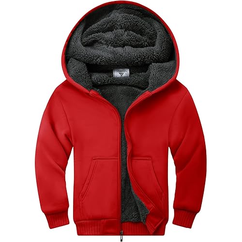 SWISSWELL Unisex Boys Girls Fleece Hoodie Sherpa Lined Jacket Zip Up Hooded Sweatshirt Winter Outerwear for Kids