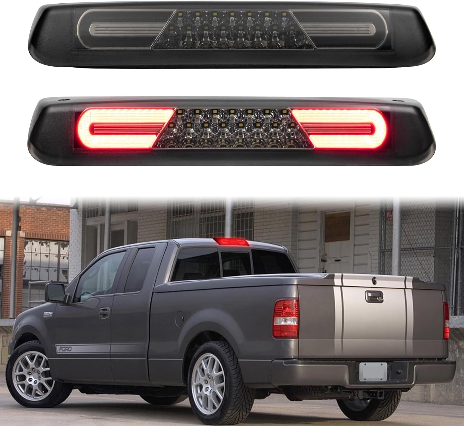 LED 3rd Third Brake Light Replacement for F150 2004-2008,Explorer Spor 2007-2010,Mark LT 2006-2008, Upgraded LED White Cargo Light & Red High Mount Stop Light (Upgraded Red+Clear Lens)