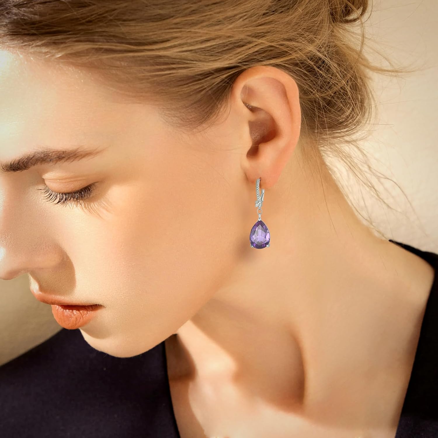 S925 Sterling Silver Teardrop Leverback Dangle Earrings for Women Hypoallergenic, 10×14mm Pear Cubic Zircon Drop Earrings Trendy Jewelry for Sensitive Ears