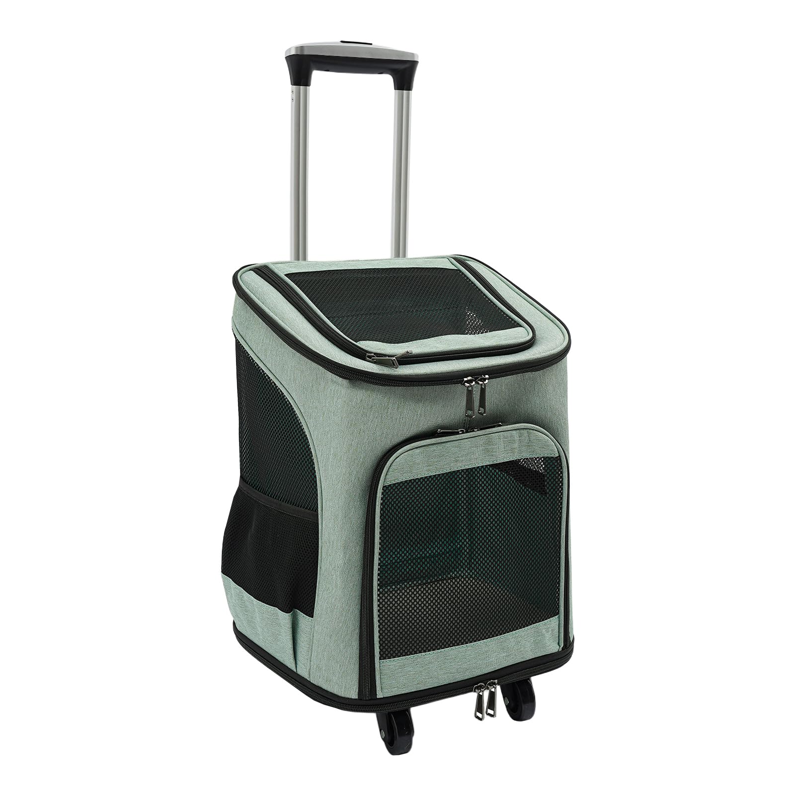 Transportín para perros con ruedas, 2 en 1, mochila para mascotas y carrito para perros, caja de transporte para gatos con asa telescópica, para gatos pequeños, perros de hasta 9 kg (verde)