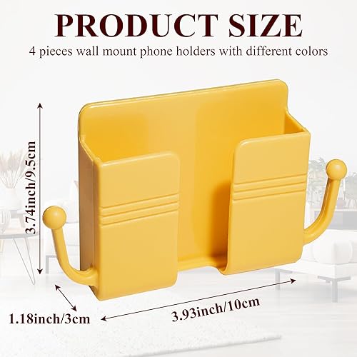 Miniatura 2 de 4Pcs Wall Mount Phone Holder Adhesive Wall Phone Mount Charging Stand and Remote Control Stand Multipurpose Socket Pocket Universal Deck Storage Box