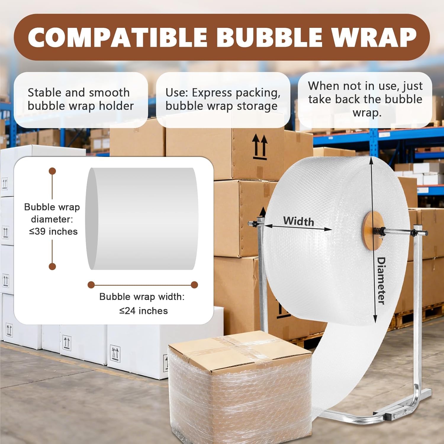 TYH Dispenser per Rotolo di Pluriball da 60 Cm, Porta Rotolo Verticale con Facile Sostituzione della Pellicola, Supporto Manuale da Tavolo per Pluriball E Pluriball per Imballaggio