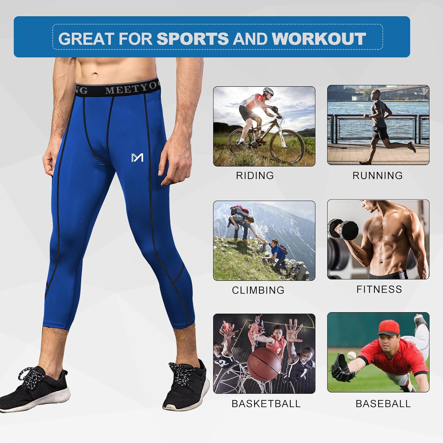 MEETYOO Men's 3/4 Compression Pants Legging Tips Cool Dry Sport Workout Heat Gear Capri Base Layer - Image 6