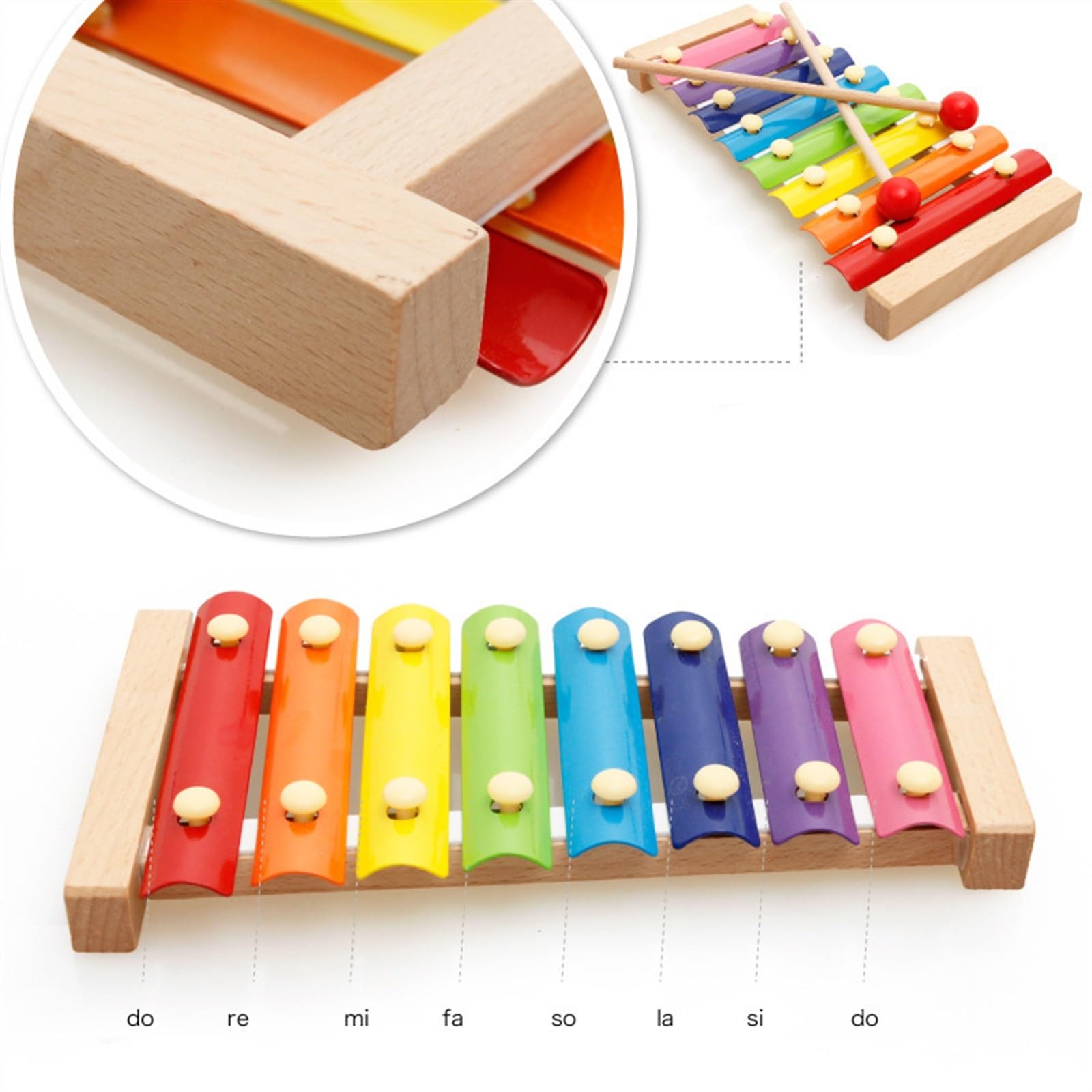 Caja de resonancia de Color de madera, xilófono golpeado a mano, instrumento de percusión Glockenspiel de 8 notas Carillón Instrumento Percusión