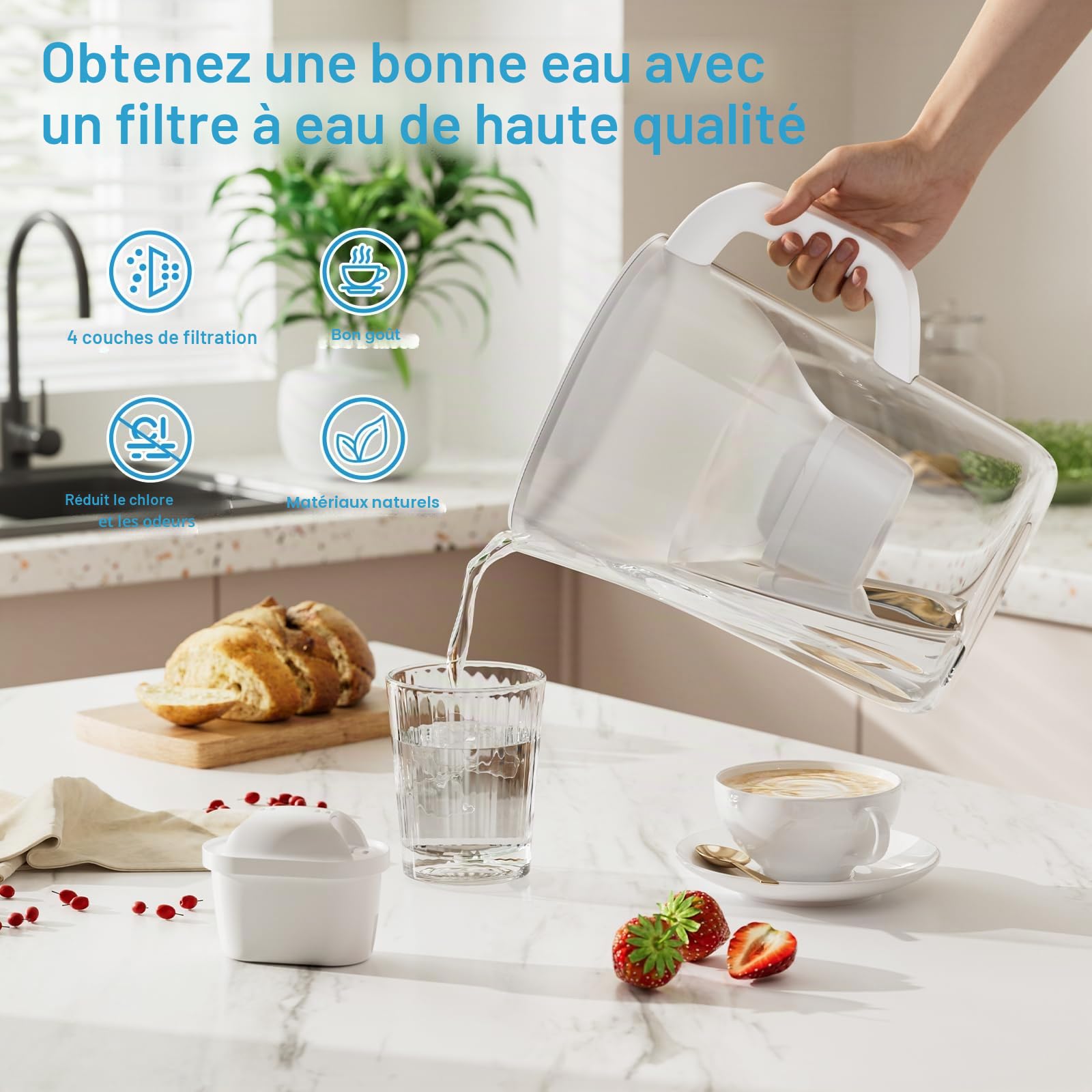 Cartouche de Filtre à Eau Compatible avec Brita® Maxtra Pro® Maxtra+® Plus All-in-1, BREOILUTLE Remplacement Du Filtre à Eau Compatible avec Brita® Marella® Réduit Les Chlore (8, Classic)