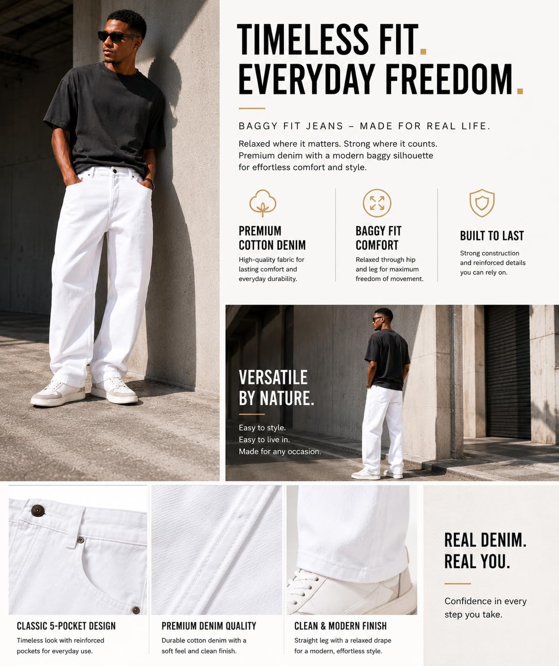 Jeanshose – Gerade geschnittene Denim Hose mit 5-Pocket-Style – Klassische Straight Fit Jeans für Freizeit & Streetwear