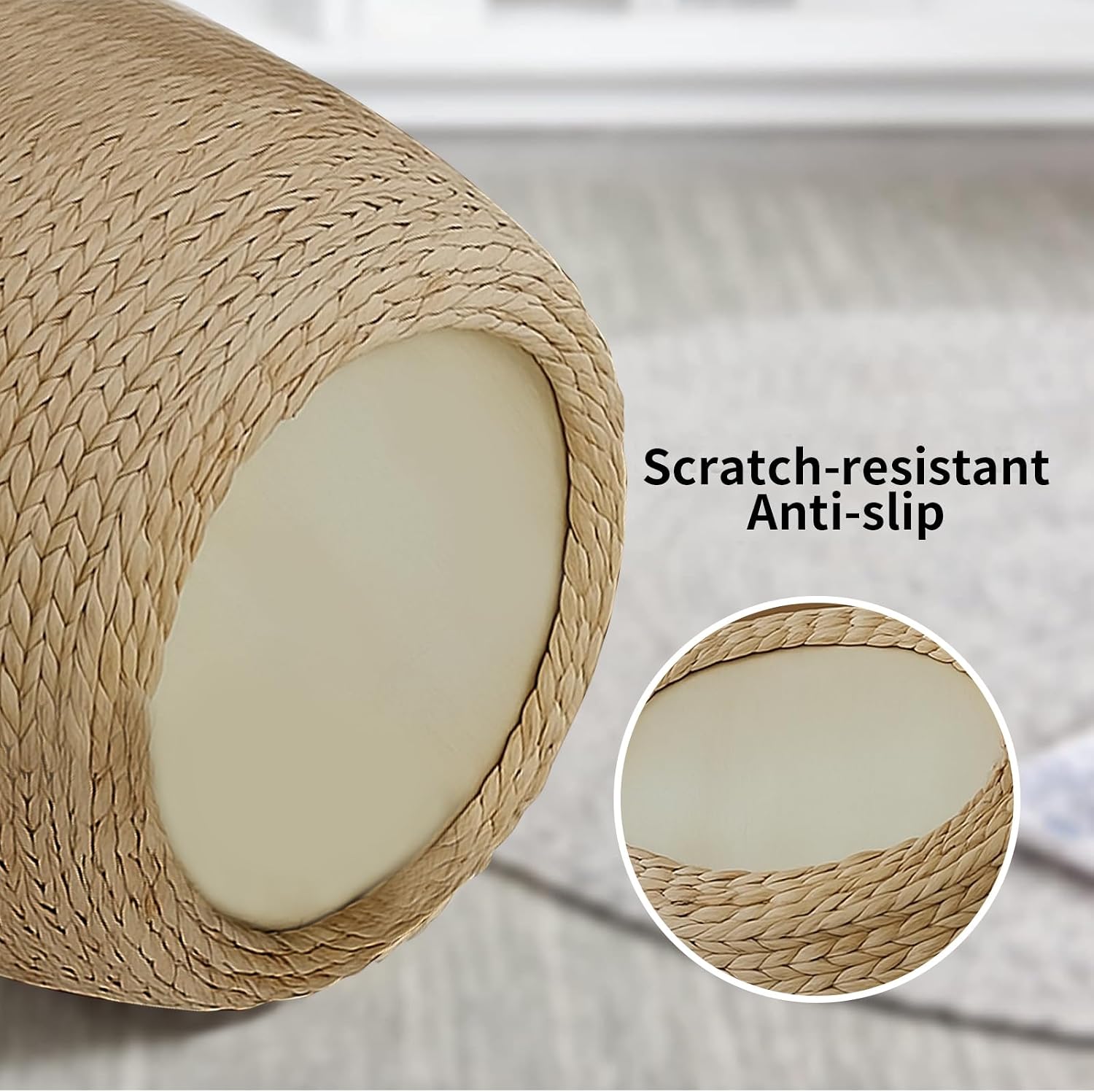 Round Bohemian Rattan Ottoman, Handwoven Seagrass Pouf Chair for Living Room Bedroom Patio Garden (12.2"x12.2"x16.5")
