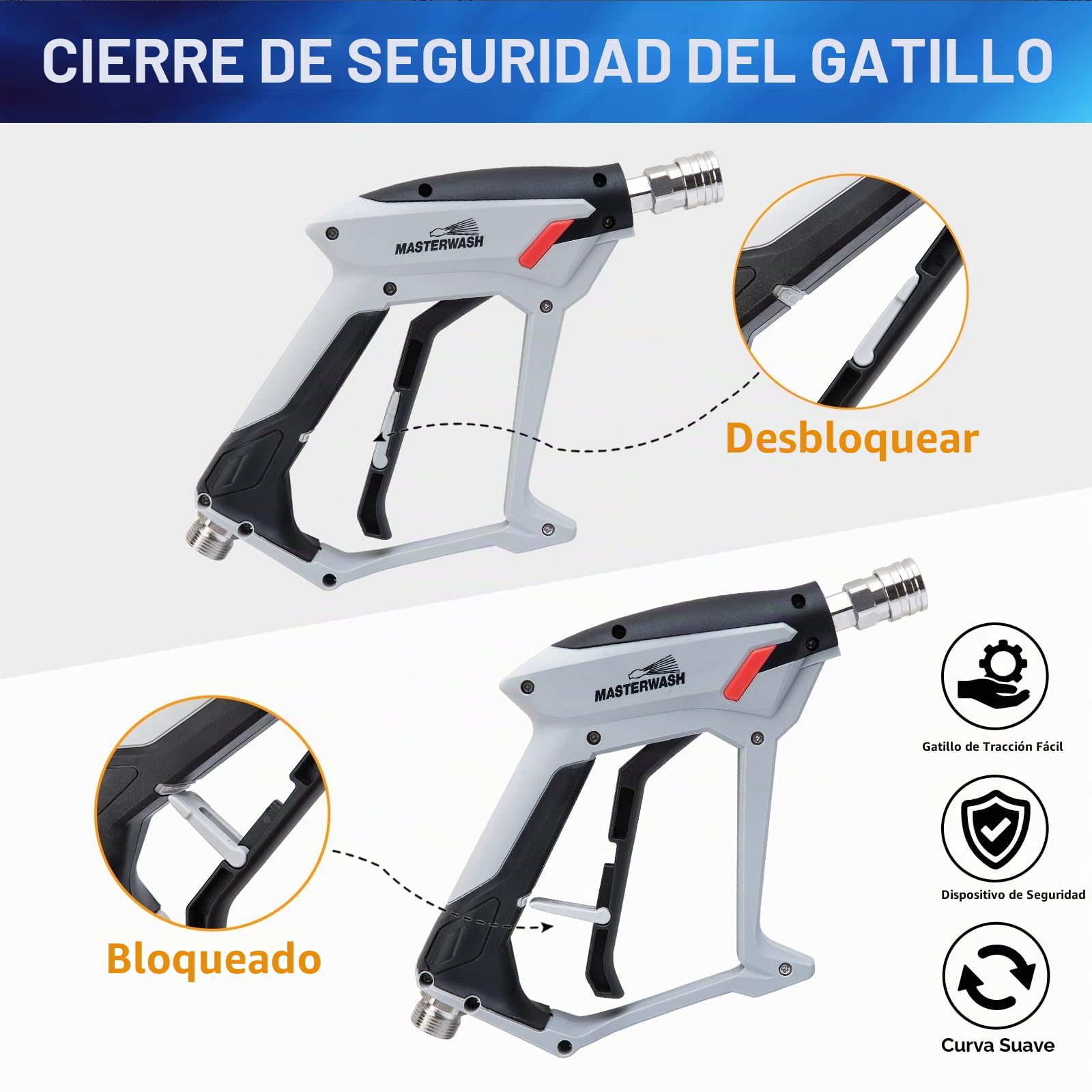 4000 PSI pistola de lavadora de alta presión con 5 puntas de boquilla de agua, accesorios de lavadora de presión de lanza corta para limpieza de coches, conector M22 14MM para Karcher K1-K7