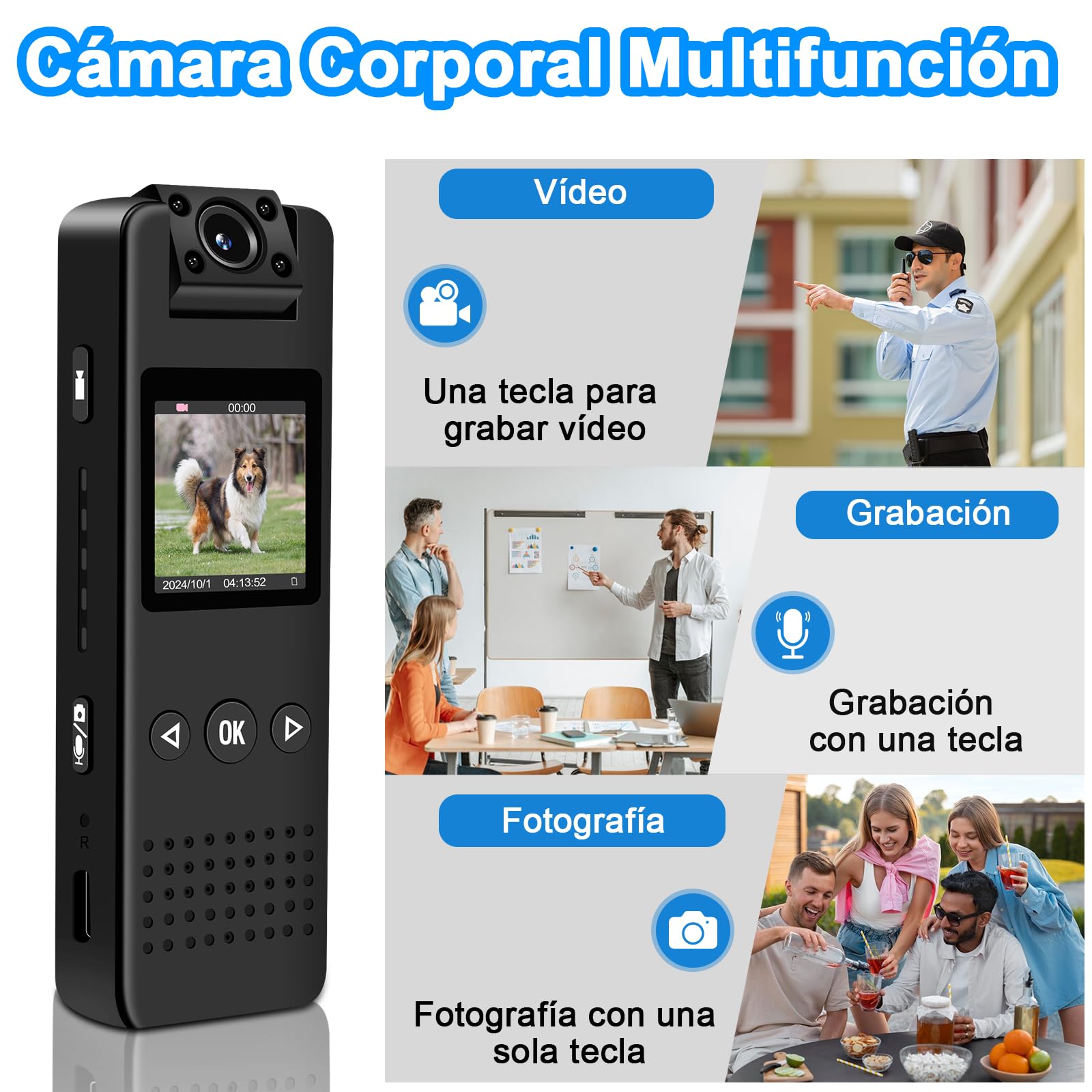 Mini Camara, 1080P HD & 120° Gran Angular Body CAM con Lente Giratoria180°, Visión Nocturna Automática & Detección de Movimiento Microcamara con Grabación de Vídeo y Audio
