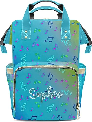 Note Music - Mochila de pañales dorada con nombre, bolsa multifunción de gran capacidad para mamá, papá, unisex, niño y niña, Diseño 2