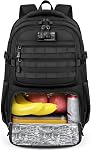 Sac à dos pour hommes & Femmes 17.3 Sac à dos pour ordinateur portable de pouce avec USB Port de recharge imperméable sac de travail tactique avec sac à lunch isolé pour le voyage, Collège, affaires avec MOLLE Design, Noir