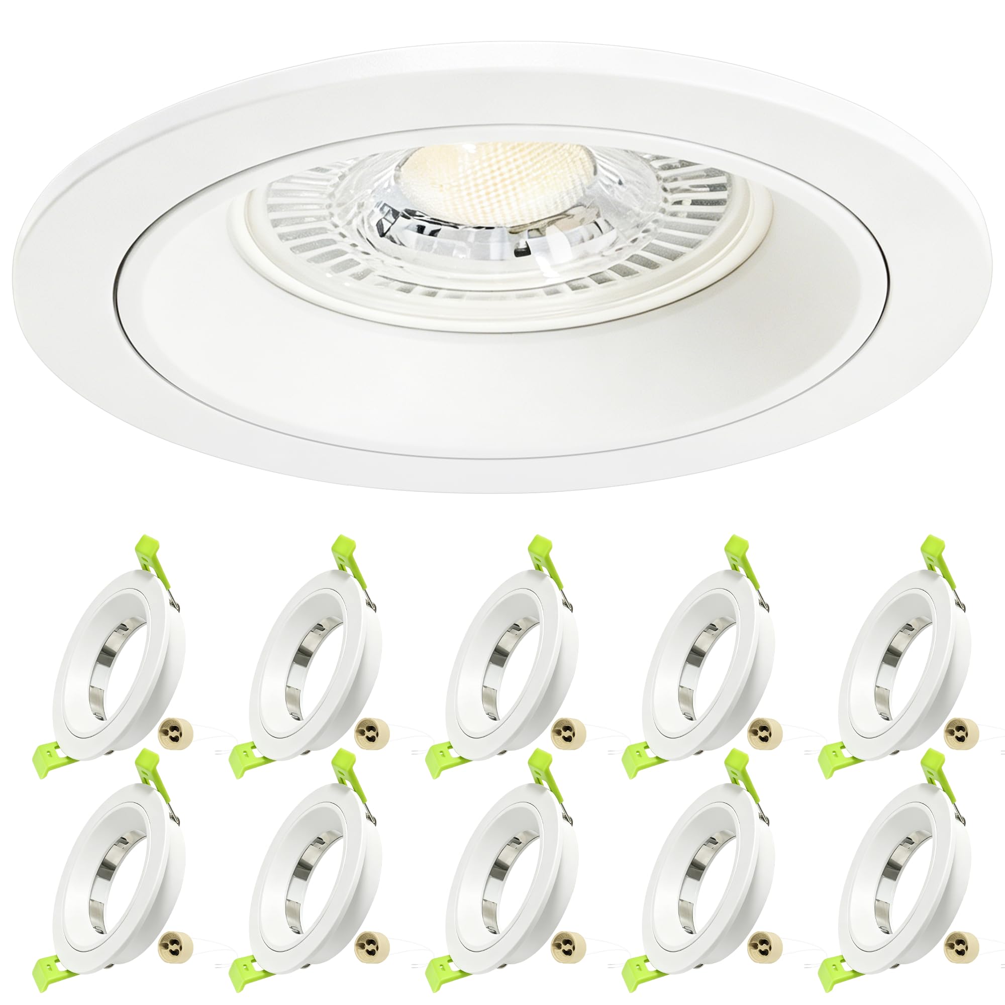LED Einbaustrahler 230V Rahmen mit GU10 Fassung, GU10 Einbaurahmen Aluminium, Flach LED Spots ohne Leuchtmittel, Einbaustrahler LED für Bad Küche Wohnzimmer, Ø75mm Lochmaß, 10er Set, Weiß