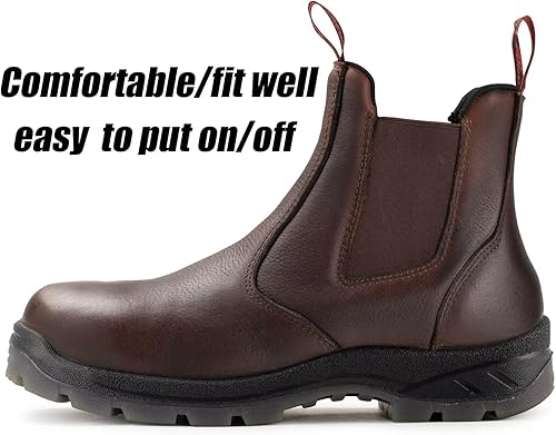 Miniatura 8 de SUREWAY Botas de trabajo impermeables de acero para hombre, zapatos de trabajo de cuero de grano completo, plantillas de memoria cómodas,