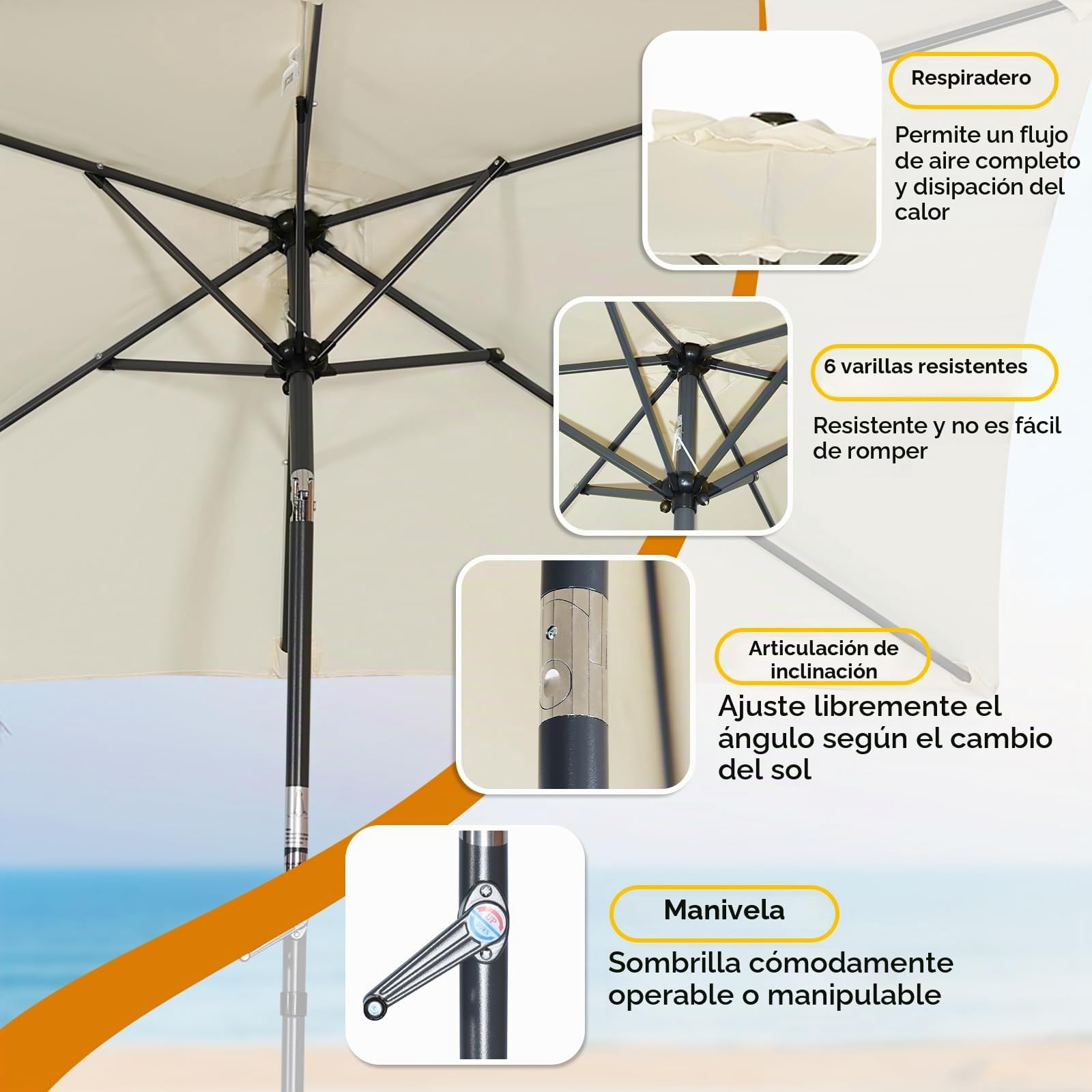 Angel Living 2.1x1.4M Sombrilla de Jardín, Parasol de Acero y Poliéster, Parasol Inclinado con Manivela, Mástil Acero 38mm, para Jardín, Terraza, Balcón