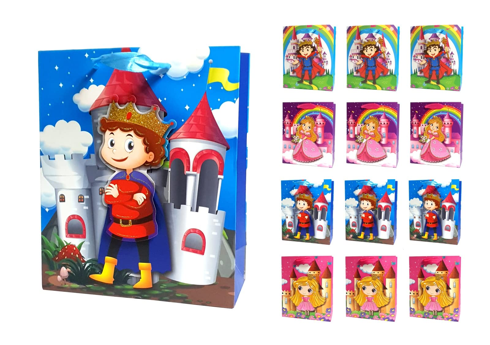 Crackles Cartoon Fantasy Printed Paper Bags for Gifting Eco Friendly Gift Paper Bags with Handles (Pack of 12)