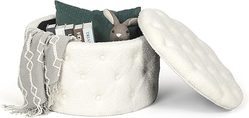 Homebeez Otomana redonda de almacenamiento de piel sintética de 24.8 pulgadas, reposapiés con botones, mesa de centro para sala de estar, color