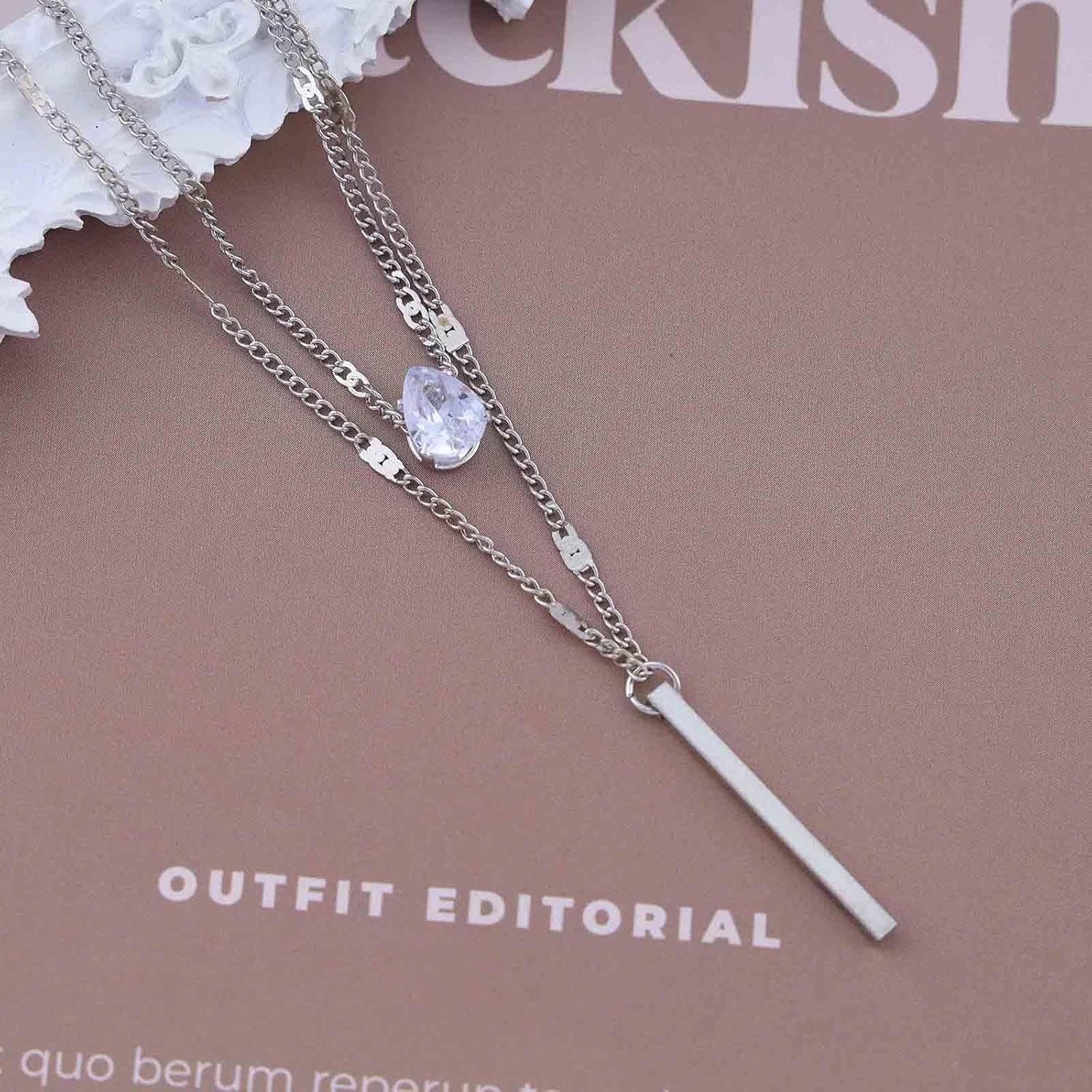 Vintage Layered Bar Pendant Necklace Crystal Teardrop Necklace Gold Bar Necklace Rhinestone Choker Necklace Jewelry for Women (Gold) - Image 6