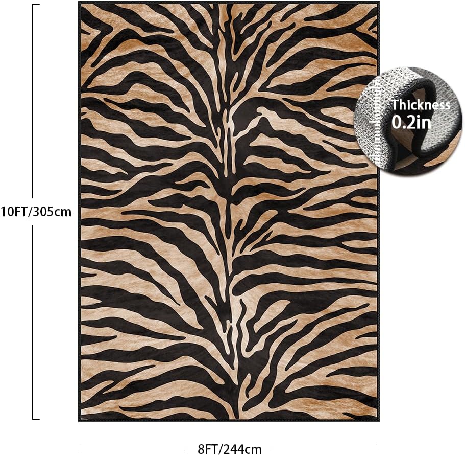 Faux Zebra Print Rug : 8x10 Feet Western Area Carpet for Bedroom Living Room Large Animal Skin Rug