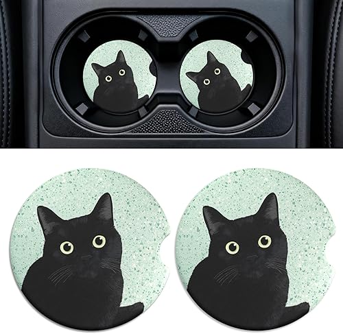 Miniatura 35 de Portavasos de cerámica para automóvil, paquete de 2 unidades, posavasos absorbentes antideslizantes de 2.56 pulgadas con base de corcho y muesca sea