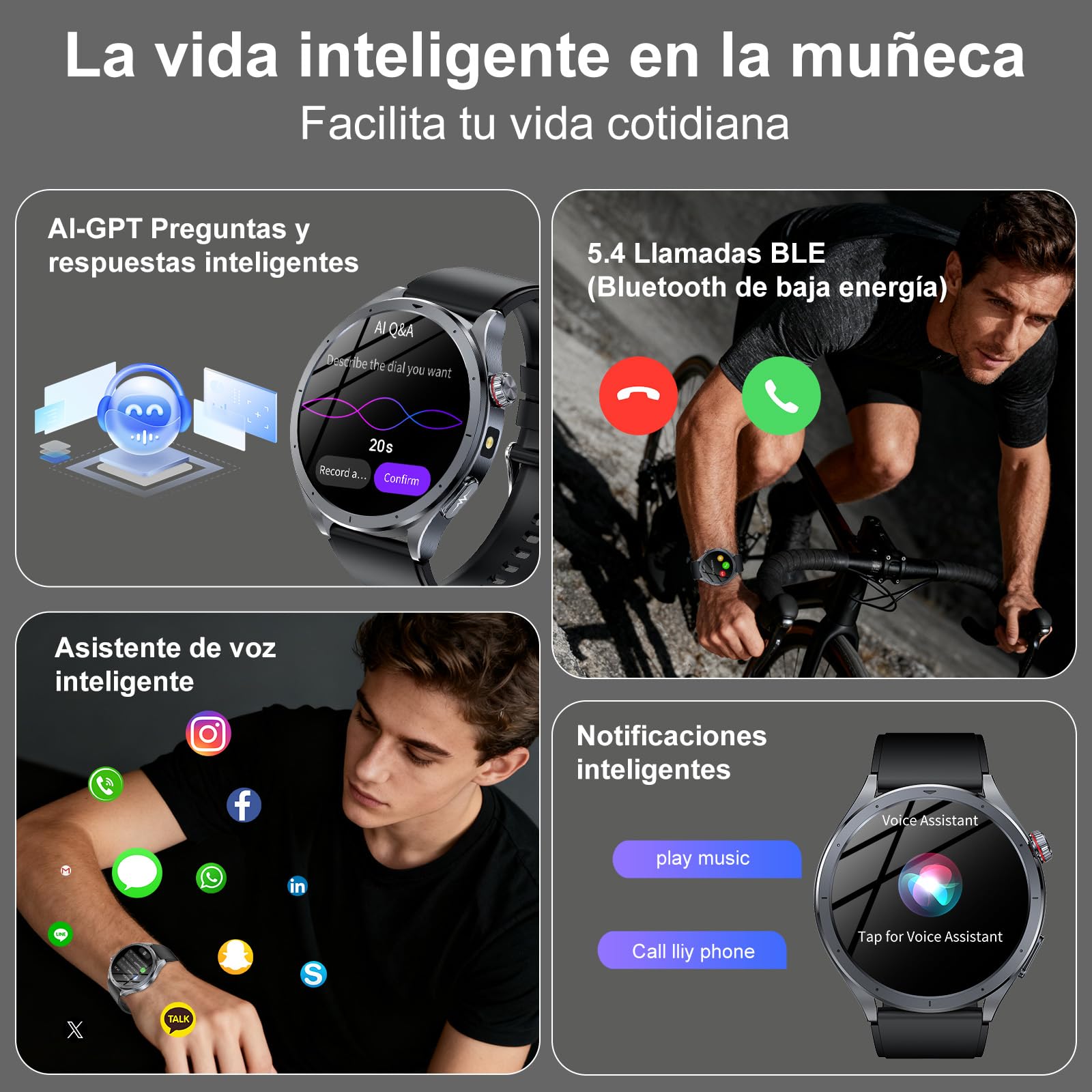 YUPENG AI Reloj Inteligente Hombre con ECG/Lípidos, Asistente ChatGPT 1.53'' Smartwatch con Linterna, Frecuencia Cardíaca, SpO2, Sueño Salud Watch Pulsómetro, Negro