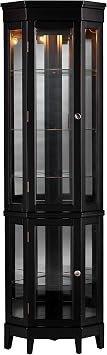 SEI Furniture Essex Corner Curio Cabinet - Adjustable Glass Shelves - 2 Tier With Black Finish, Transitional Style Pine, Black