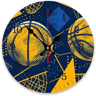 Abstract Basketball Geometric Shapes Wall Clock Decorative for Living Room Decor Kitchen Bathroom Bedroom Office Silent Outdoor Waterproof Patio Wooden Analog Clock