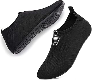 Men Women Water Shoes Quick-Dry Aqua Socks Barefoot Slip-on for Sport Beach Swim Surf Yoga Exercise Embossed Black Women Size 13.5 14.5 / Men Size 12.5 13.5