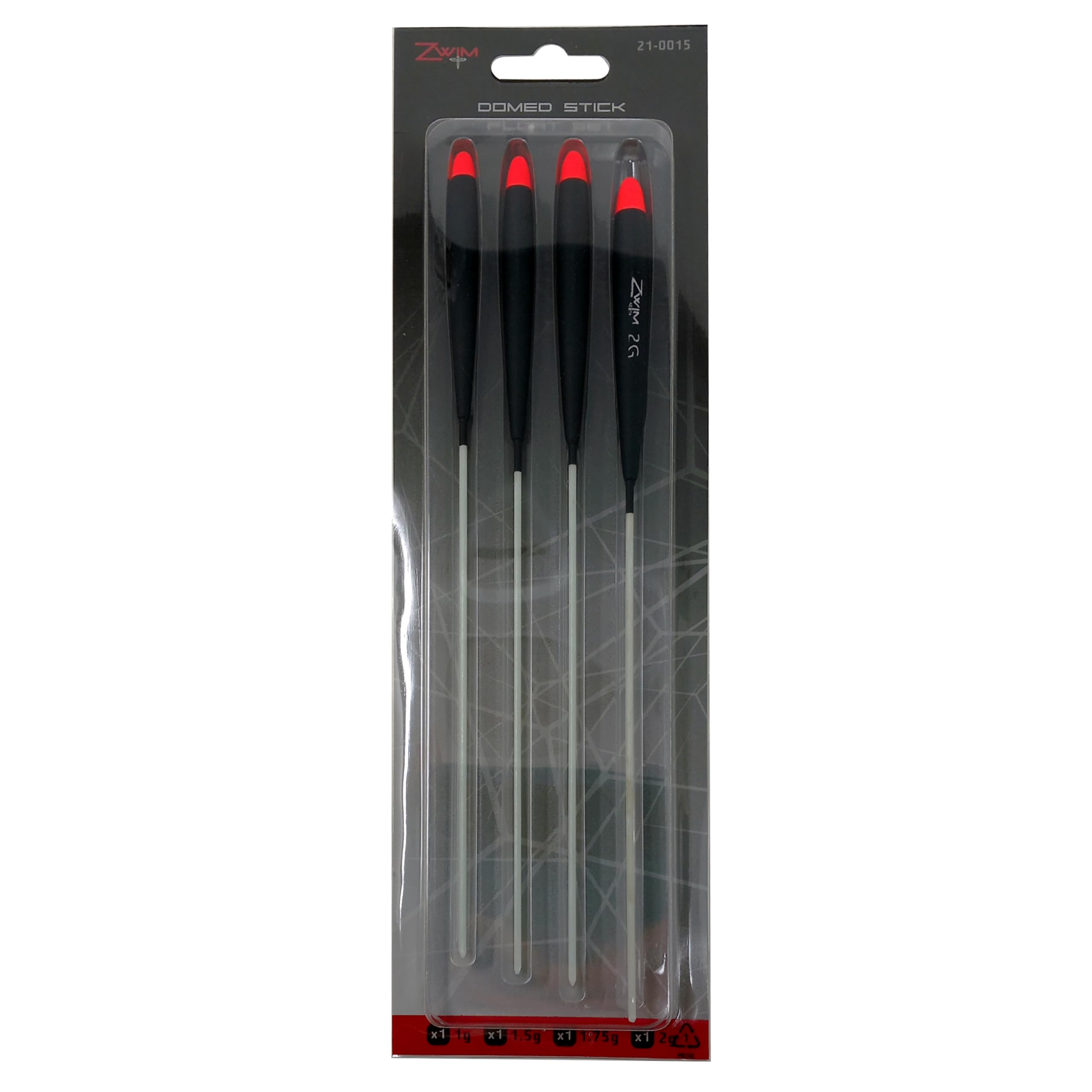 ZWIM Domed Stick Float Set 4pc 1.0g 1.5g 1.75g 2g Fast Water & River Fishing Floats [21‑0015]