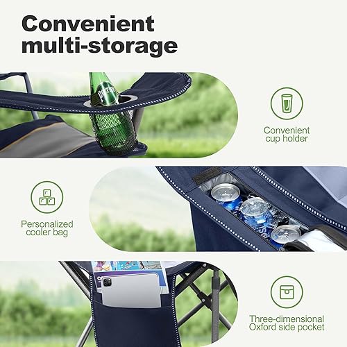 Miniatura 6 de LET'S CAMP Silla plegable para campamento, silla acolchada de gran tamaño para exteriores con soporte para tazas y bolsa enfriadora, capacidad de