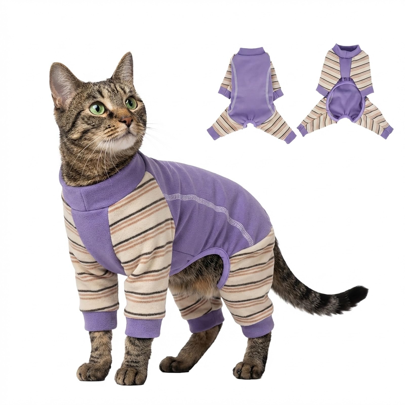 Hjyokuso Kitten Cat Onesie Soft Cat Pajamas Purple XS, Breathable Cat Clothes with Legs, Lightweight Stretchy Kitten Outfit, Comfortable Indoor Wear