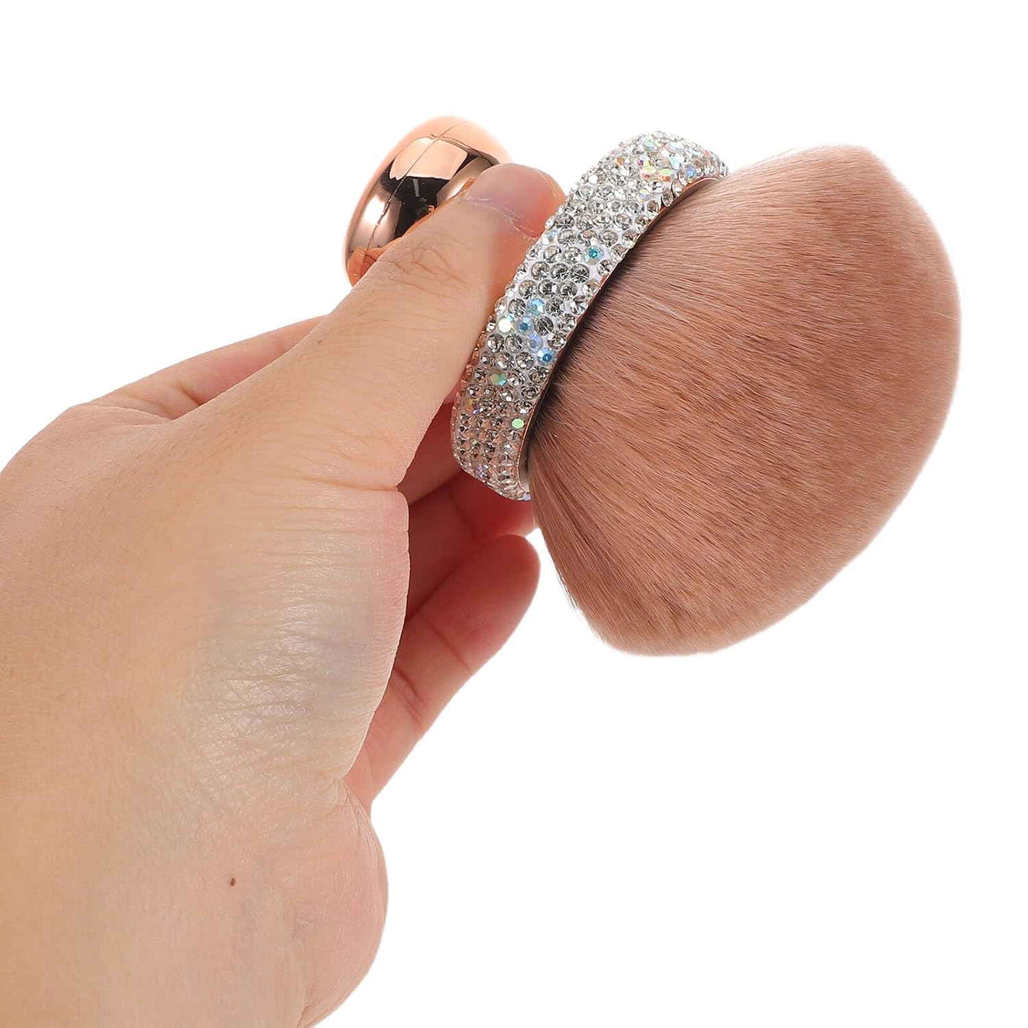 Rhinestone Makeup Brush for Powder Blush, Rose Gold Mushroom Head Soft Bristle Face Powder Brush, Small Contour Tool for Travel and Daily Beauty Use
