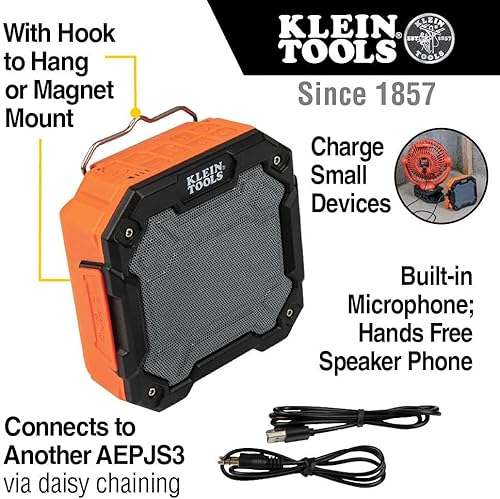 Miniatura 4 de Klein Tools AEPJS3 - Altavoz Bluetooth para sitio de trabajo y regleta magnética 29601 con protector de sobretensión, cable de extensión, 4 tomas, 3