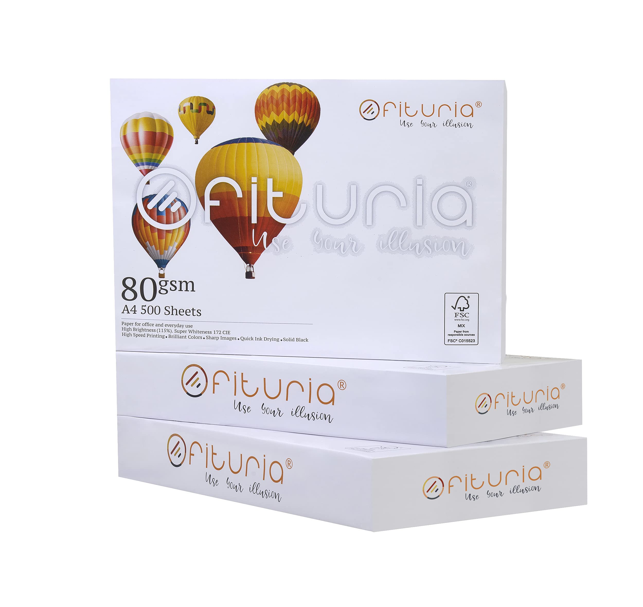 OFITURIA Mehrzweckpapier für Drucker, A4, 80 g/m², 1500 Blatt - 3 Packungen