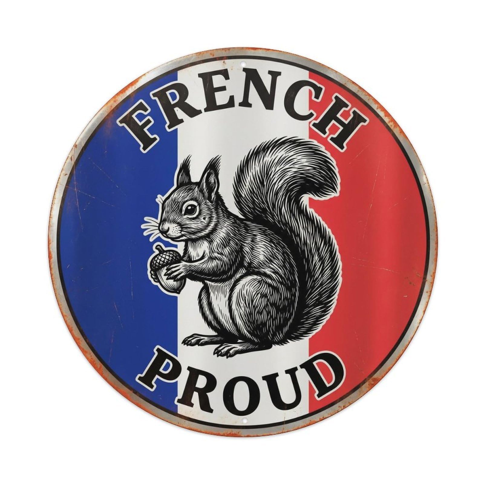 Olhnbad Style French Proud Squirrel Wildlife Heritage Emblem Metal Tin Sign