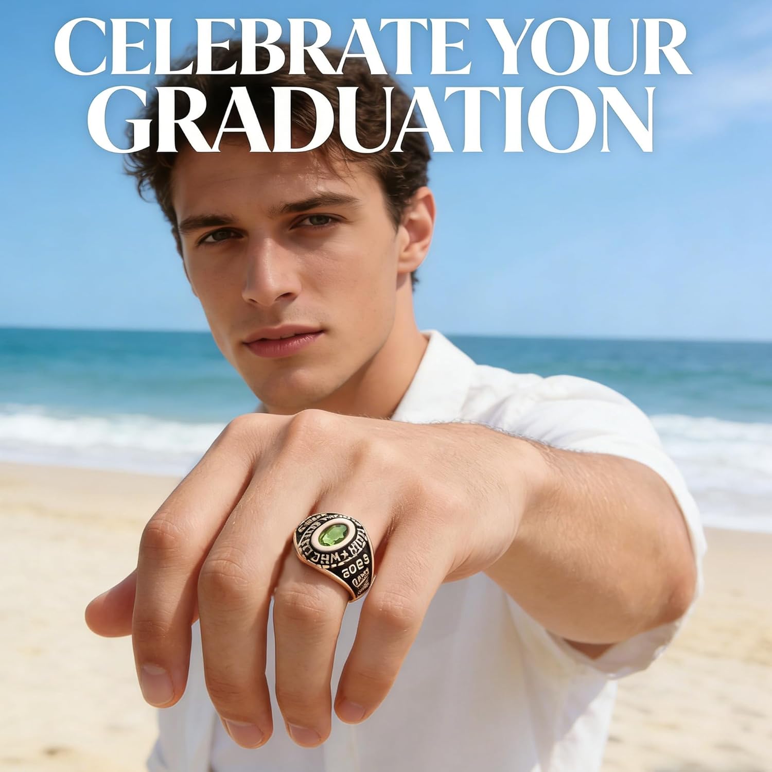 Personalized Class Rings - Custom Birthstone Rings in 10KT Gold or 925 Sterling Silver, Size 5-15 for Women