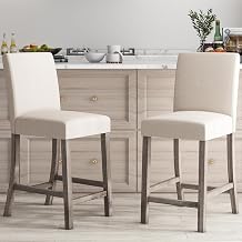COSTWAY Wooden Counter Height Bar Stools Set of 2 with Upholstered Seat