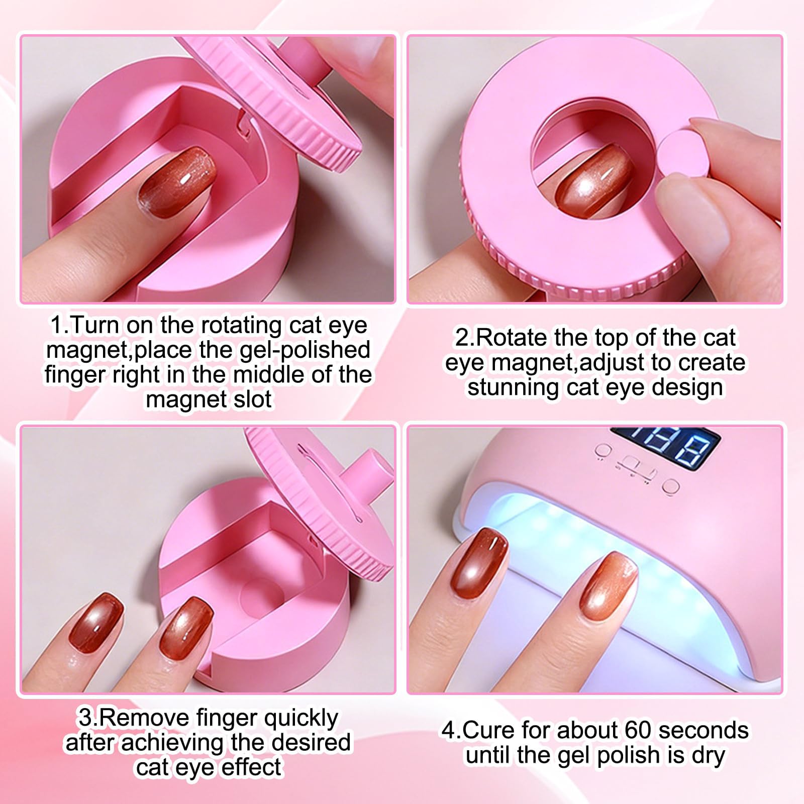 2 PCS 360° Girevole Magnetico per unghie effetto occhio di gatto, Sfera magnetica forte per Nail Art, Forza magnetica uniforme, Strumento magnetico principianti di Nail Design (Rosa &