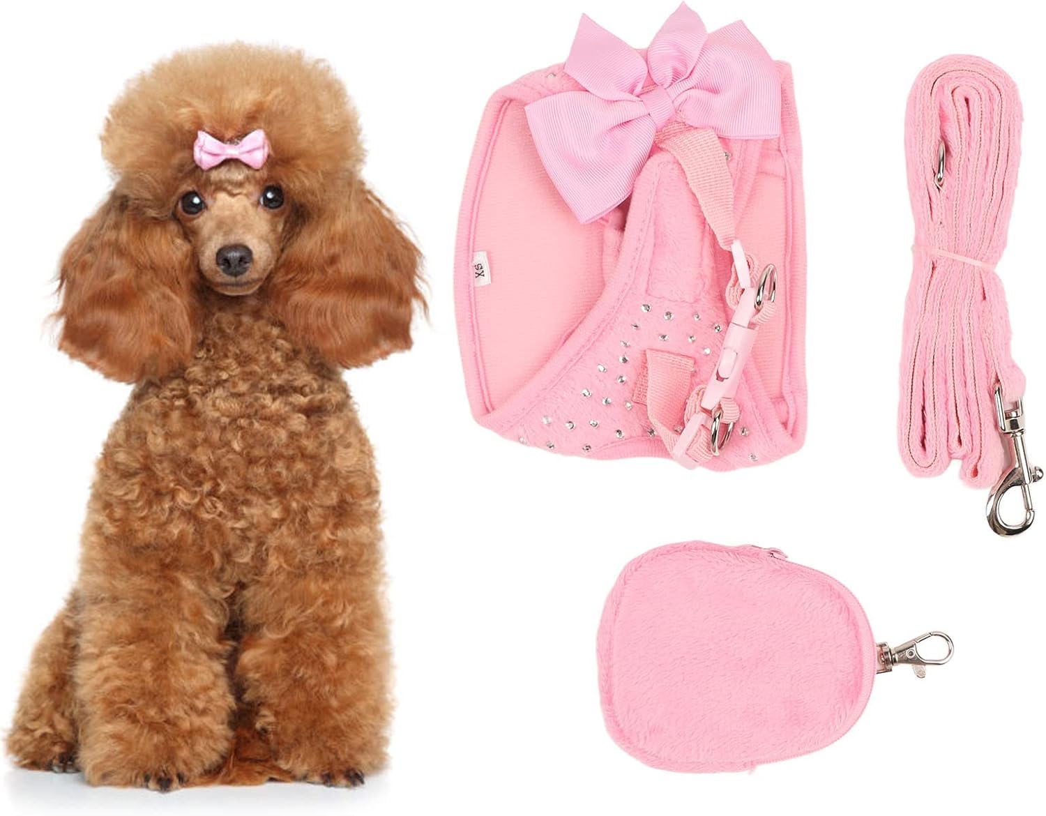 Dog Harness and Set Dog Harness Leash Cute Leash Bow Rhinestone Decoration Breathable Pet Garment Traction Rope Set for Small Dogs Cats Cute