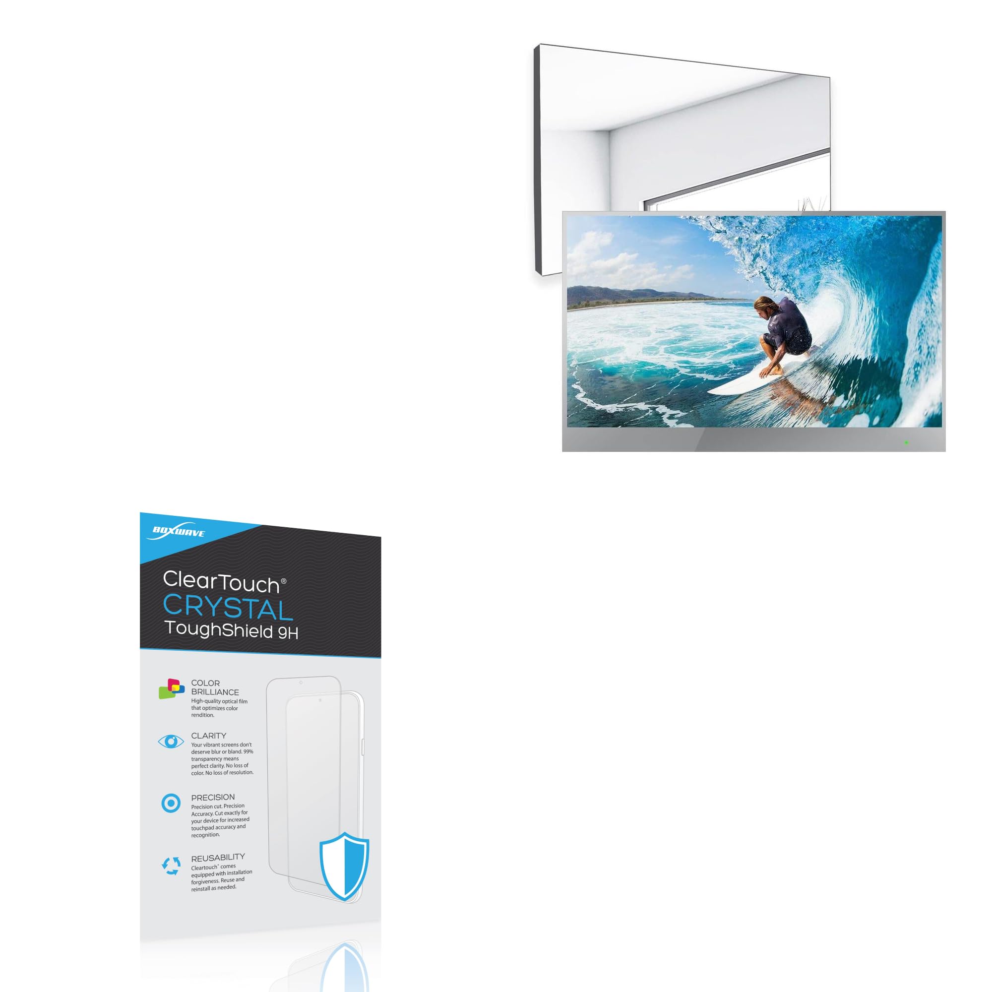 BoxWaveScreen Protector Compatible with elecsung 22 in Smart Mirror Bathroom TV - ClearTouch Crystal ToughShield 9H (2-Pack), Clear 9H Tough Flexible Film Screen Protector