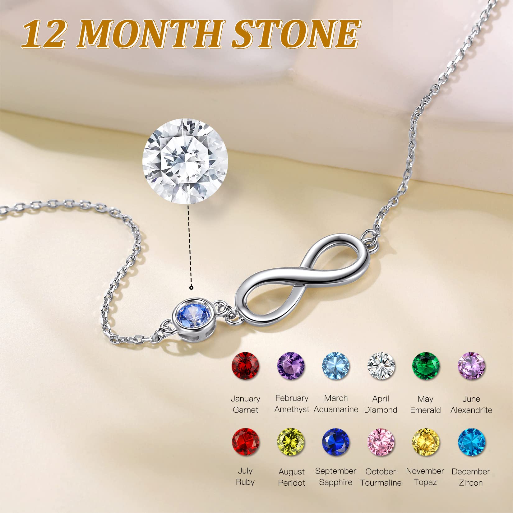 Suplight Cavigliera donna in argento sterling 925 con ciondolo infinito pietra sintetica di nascita da 12 mesi cavigliera catenina con pietra ipoallergico gioiello da spiaggia