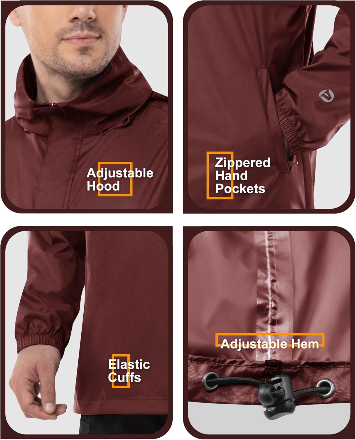 Outdoor Ventures Men's Rain Jacket Waterproof Lightweight Packable Rain Pullover for Hiking Golf Running - Image 5