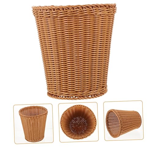 Miniatura 7 de BUGUUYO Papelera tejida de ratán para almacenamiento natural, cesta de lavandería para baño, con tapa, cesta de basura de ratán, maceta de mimbre