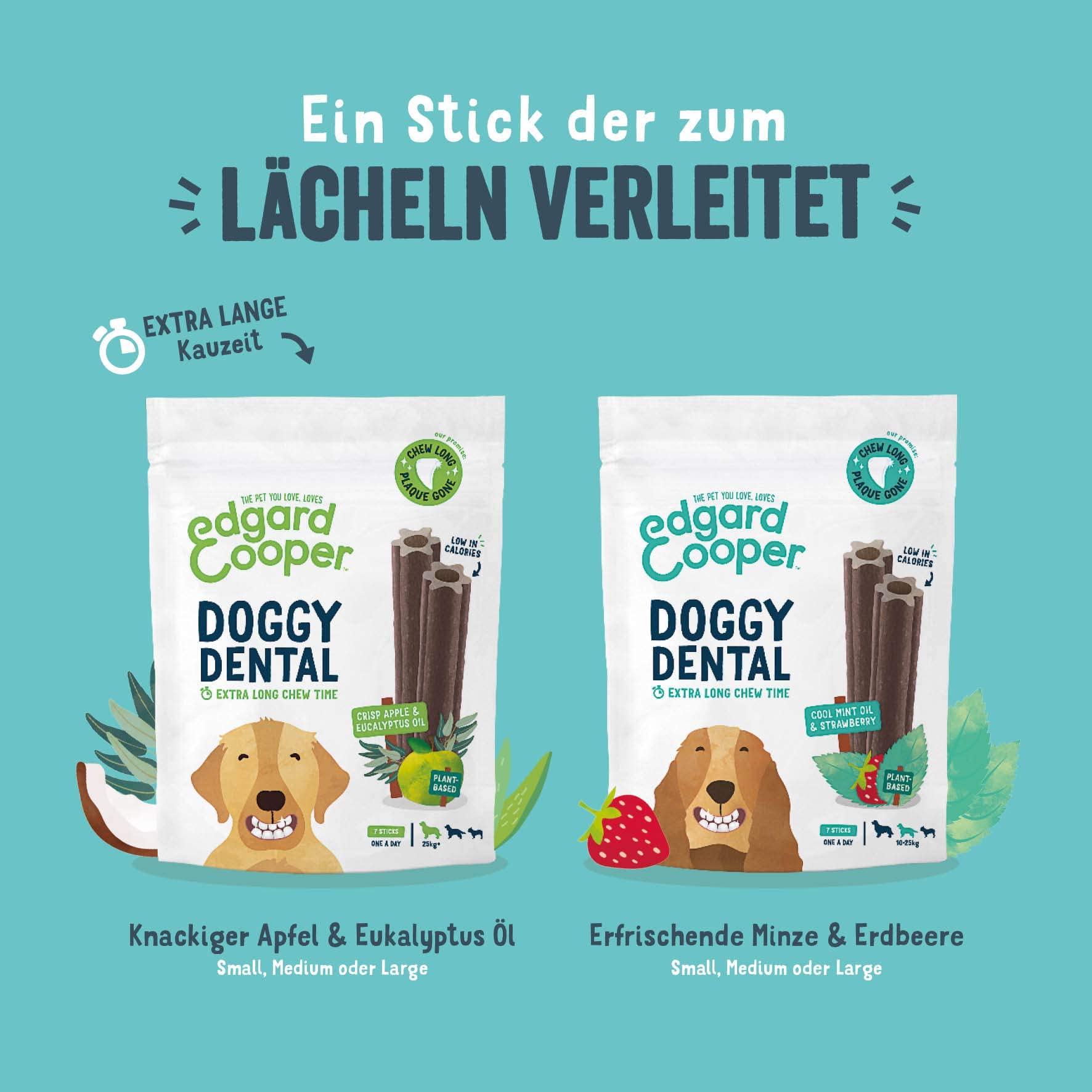 Edgard & Cooper Snacks 56 Dental Stick für große Hunde Natural 8x7 Kausticks Zahnpflege Eukalyptus & Apfel, Einmal täglich, Kalorienarm, Langes Kauen Effektiv, Frischer Atem