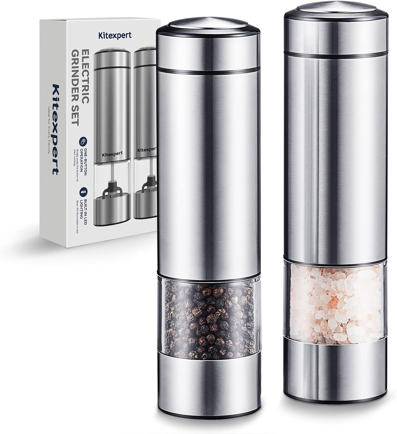 Electric Salt and Pepper Grinder Set Kitexpert Battery
