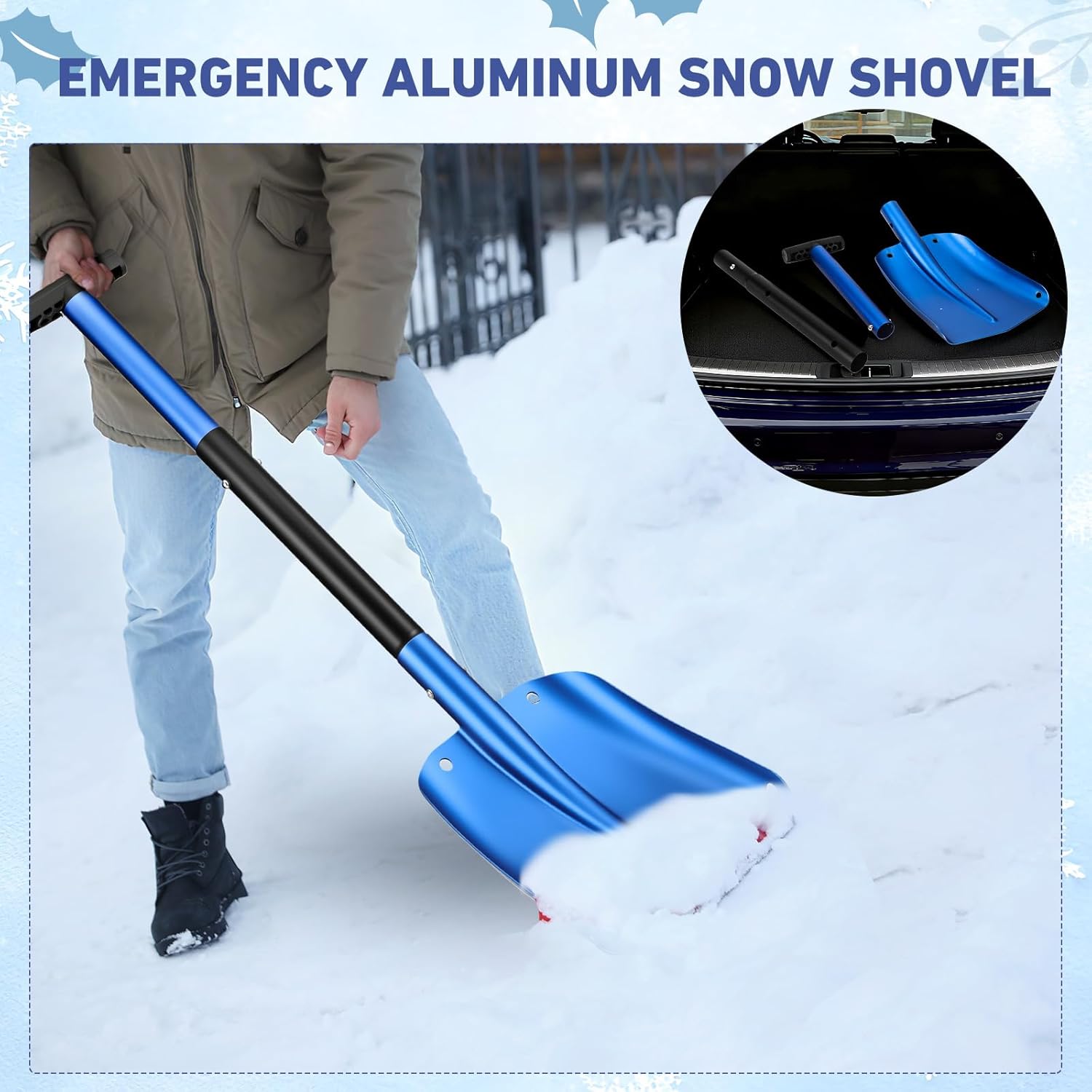 gisafai 1 pcs 34'' detachable emergency snow shovel for car aluminum extendable collapsible snow shovel emergency car cleaning equipment suitable for truck suv van camp outdoor (blue)