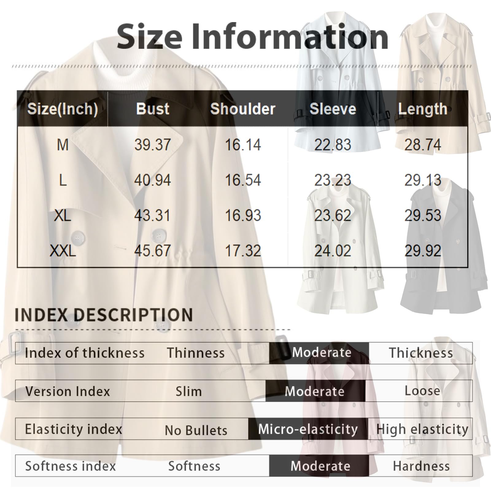 FUPODD Trenchcoat Damen Winter Mantel Damen Elegant Übergangsjacke Revers Zweireihig Damenjacken Langarm Windjacke Leicht Herbstjacke Mit Taschen Winterjacke Einfarbig Trench Coat Kurz Jacke Frauen
